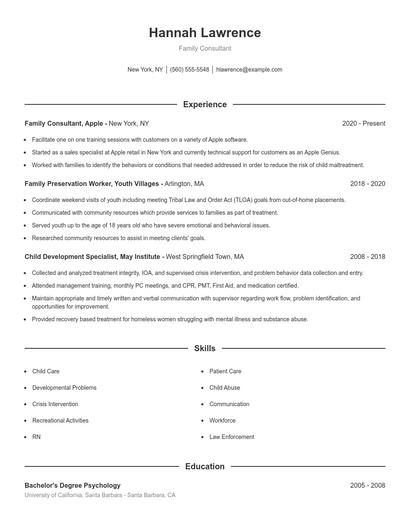 Family Consultant Resume