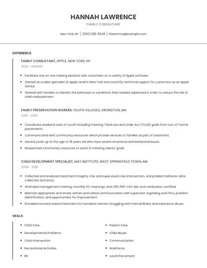 Family Consultant Resume