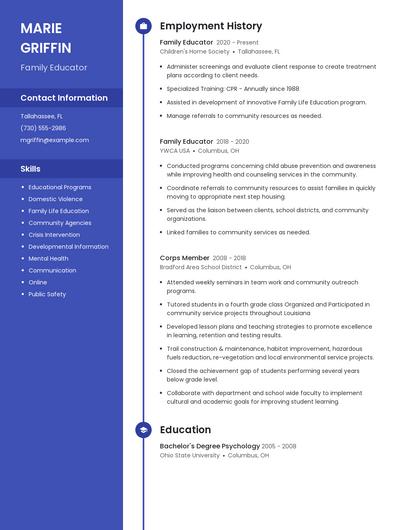 Family Educator Resume