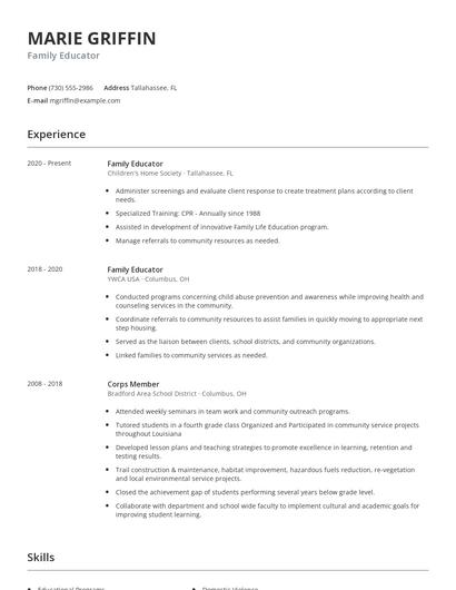 Family Educator Resume
