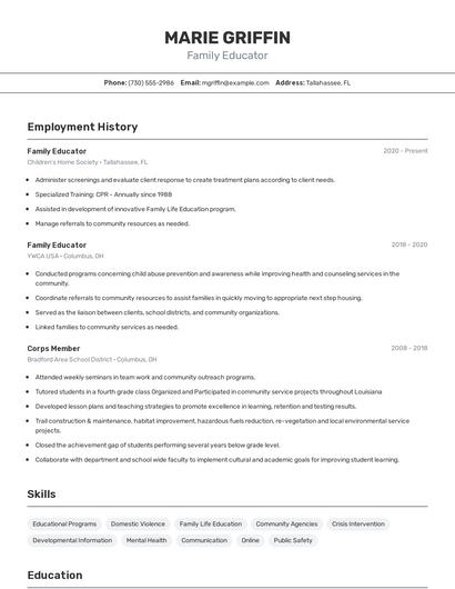 Family Educator Resume