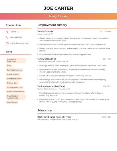 Family Educator Resume