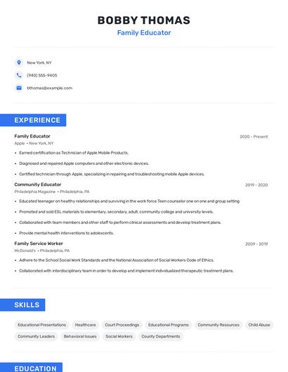 Family Educator Resume