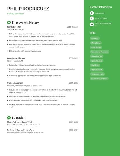 Family Educator Resume
