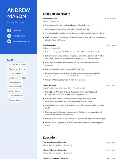 Family Educator Resume