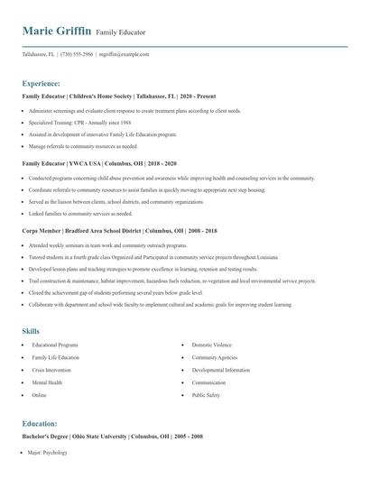 Family Educator Resume