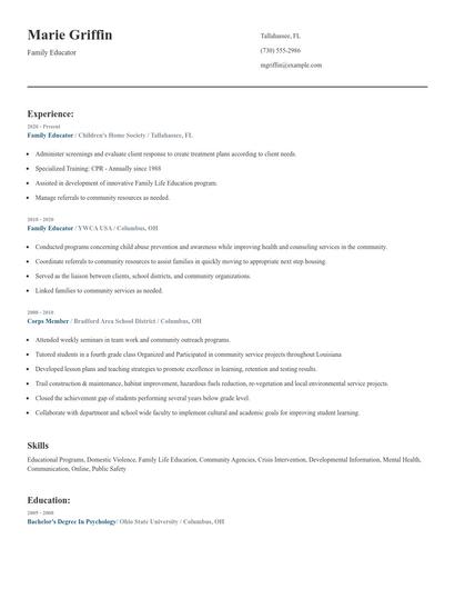Family Educator Resume