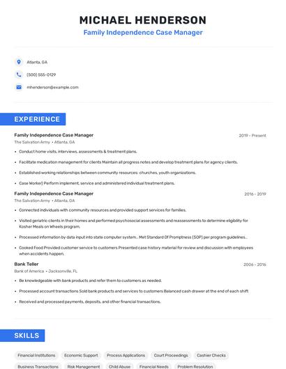 Family Independence Case Manager Resume