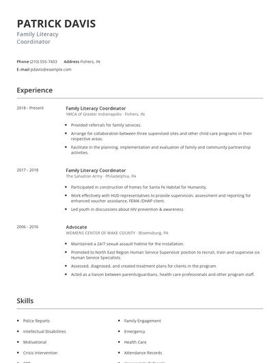 Family Literacy Coordinator Resume