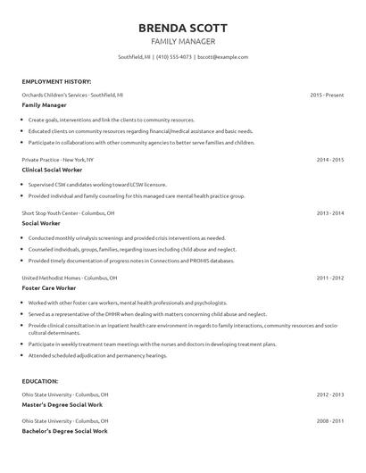 Family Manager Resume