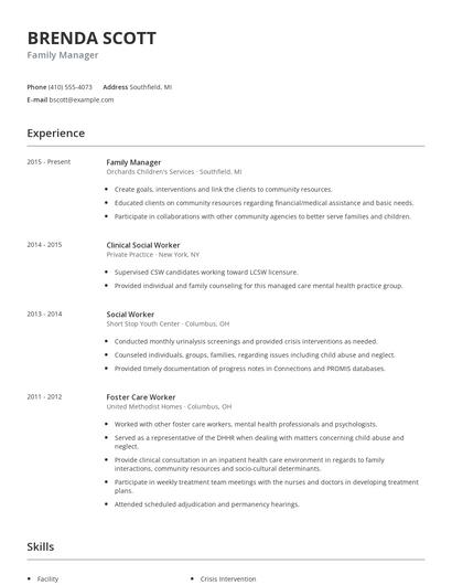 Family Manager Resume
