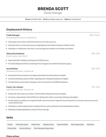 Family Manager Resume