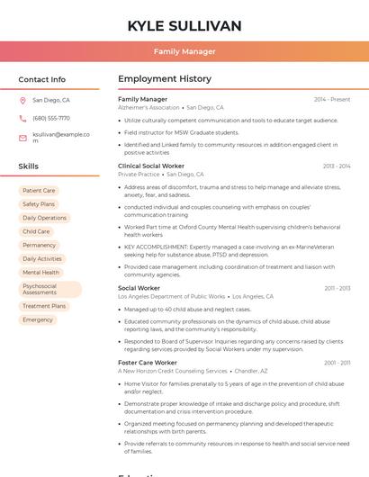 Family Manager Resume