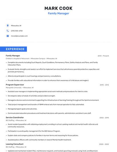 Family Manager Resume