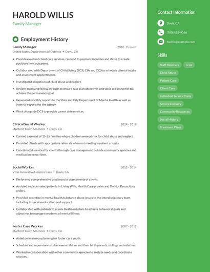 Family Manager Resume