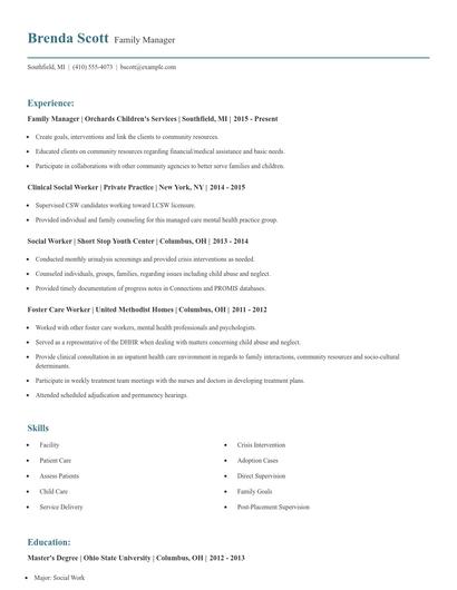 Family Manager Resume