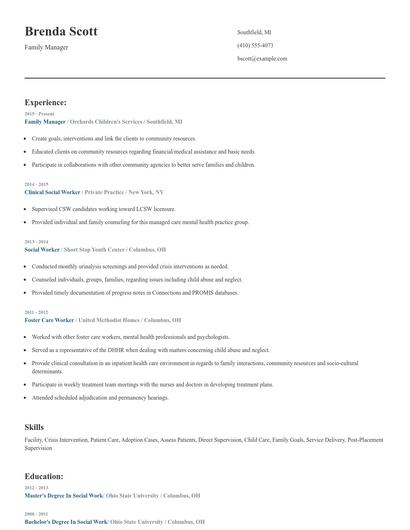 Family Manager Resume