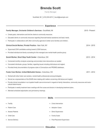 Family Manager Resume