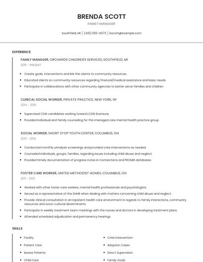 Family Manager Resume