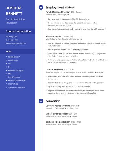 Family Medicine Physician Resume