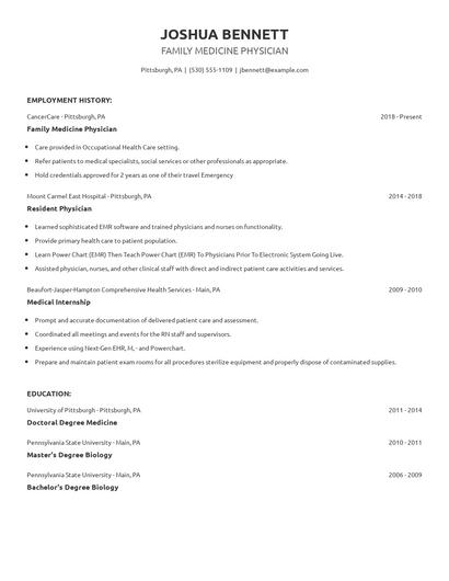 Family Medicine Physician Resume