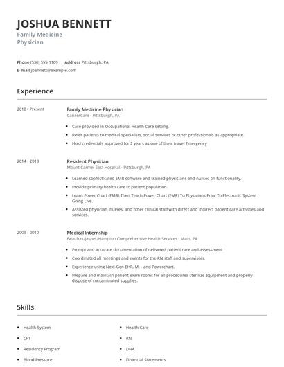 Family Medicine Physician Resume