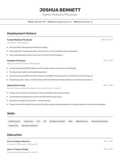 Family Medicine Physician Resume