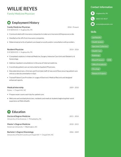 Family Medicine Physician Resume