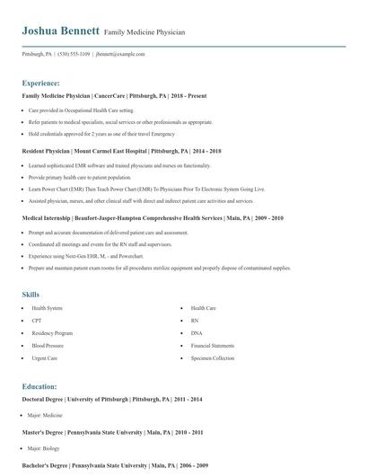 Family Medicine Physician Resume