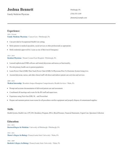 Family Medicine Physician Resume