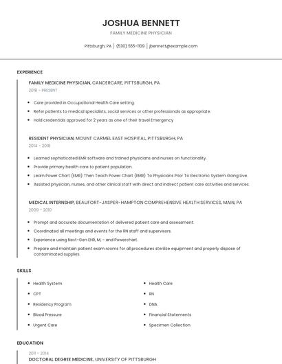 Family Medicine Physician Resume