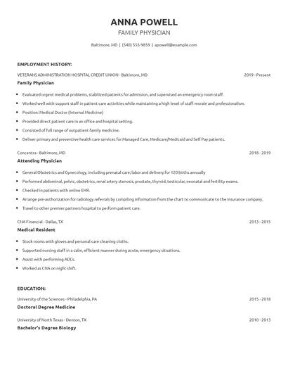 Family Physician Resume