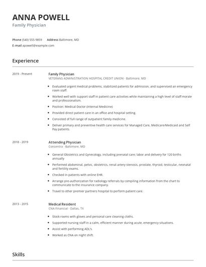 Family Physician Resume