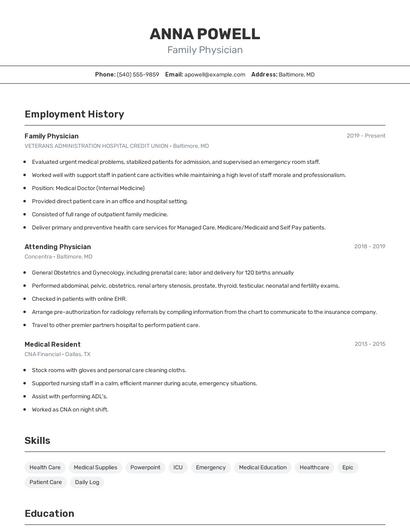 Family Physician Resume