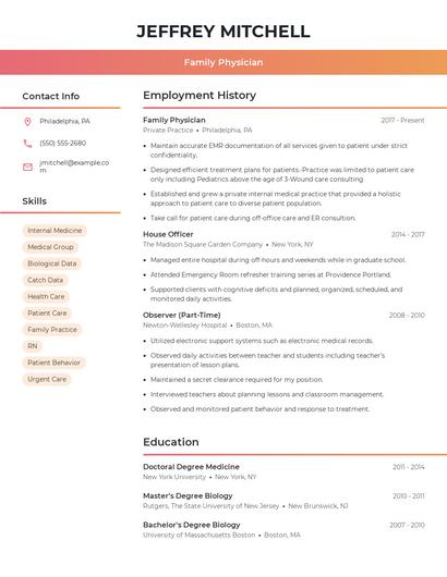 Family Physician Resume