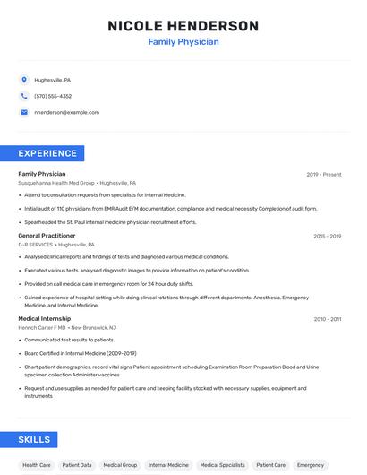 Family Physician Resume