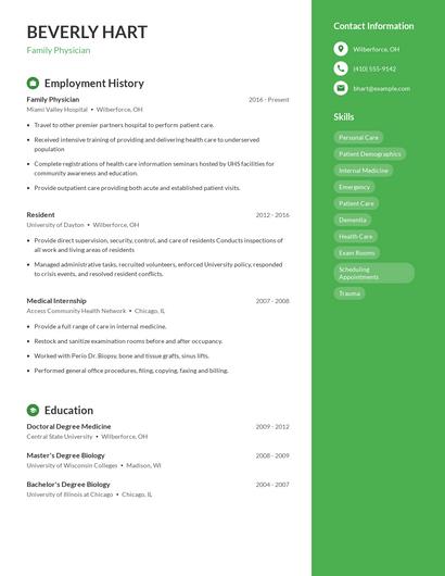 Family Physician Resume