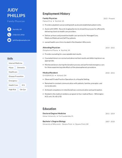 Family Physician Resume