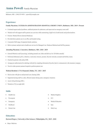 Family Physician Resume