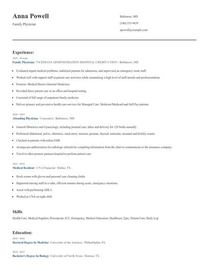 Family Physician Resume