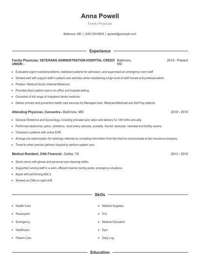 Family Physician Resume