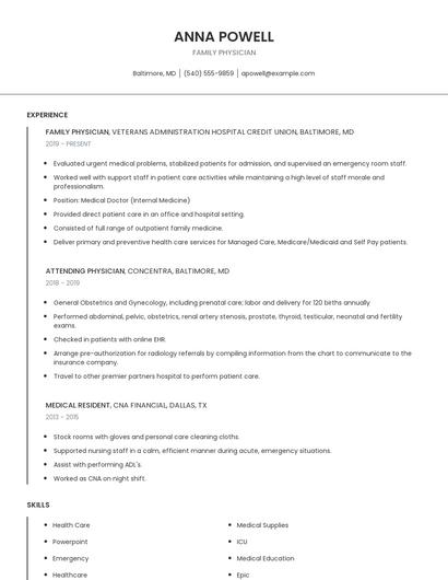 Family Physician Resume