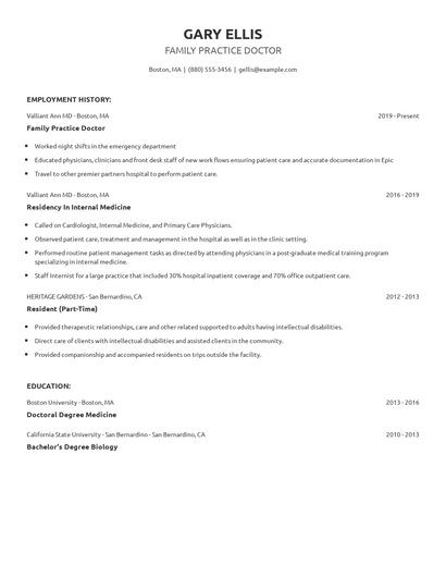 Family Practice Doctor Resume