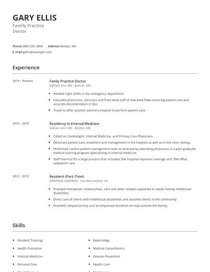 Family Practice Doctor Resume
