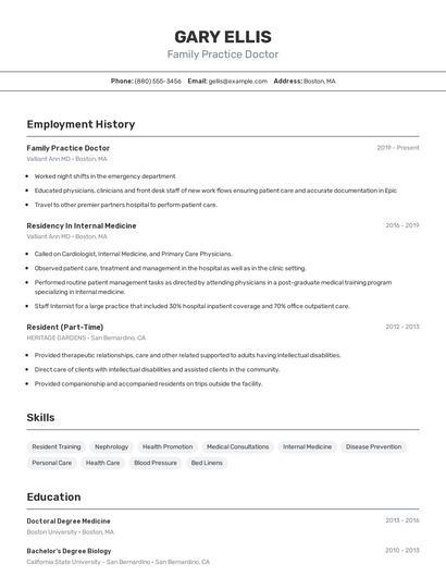 Family Practice Doctor Resume