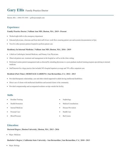 Family Practice Doctor Resume