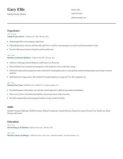 Family Practice Doctor Resume