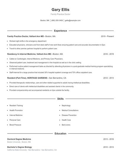 Family Practice Doctor Resume