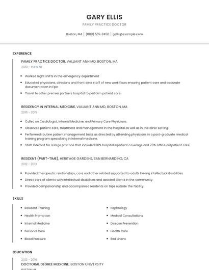 Family Practice Doctor Resume