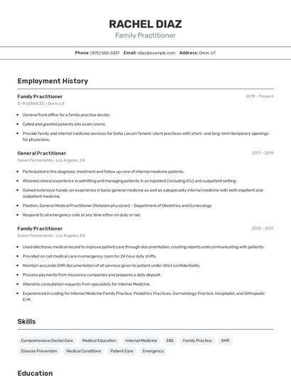Family Practitioner Resume